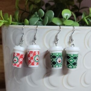 Festive Holiday Coffee Cup Earrings, Choice Of Color
